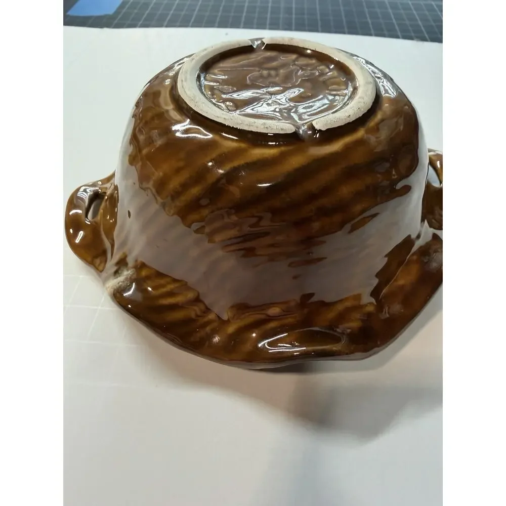 Vintage California Pottery Brown Wood Grain Serving Bowl MCM 7.5